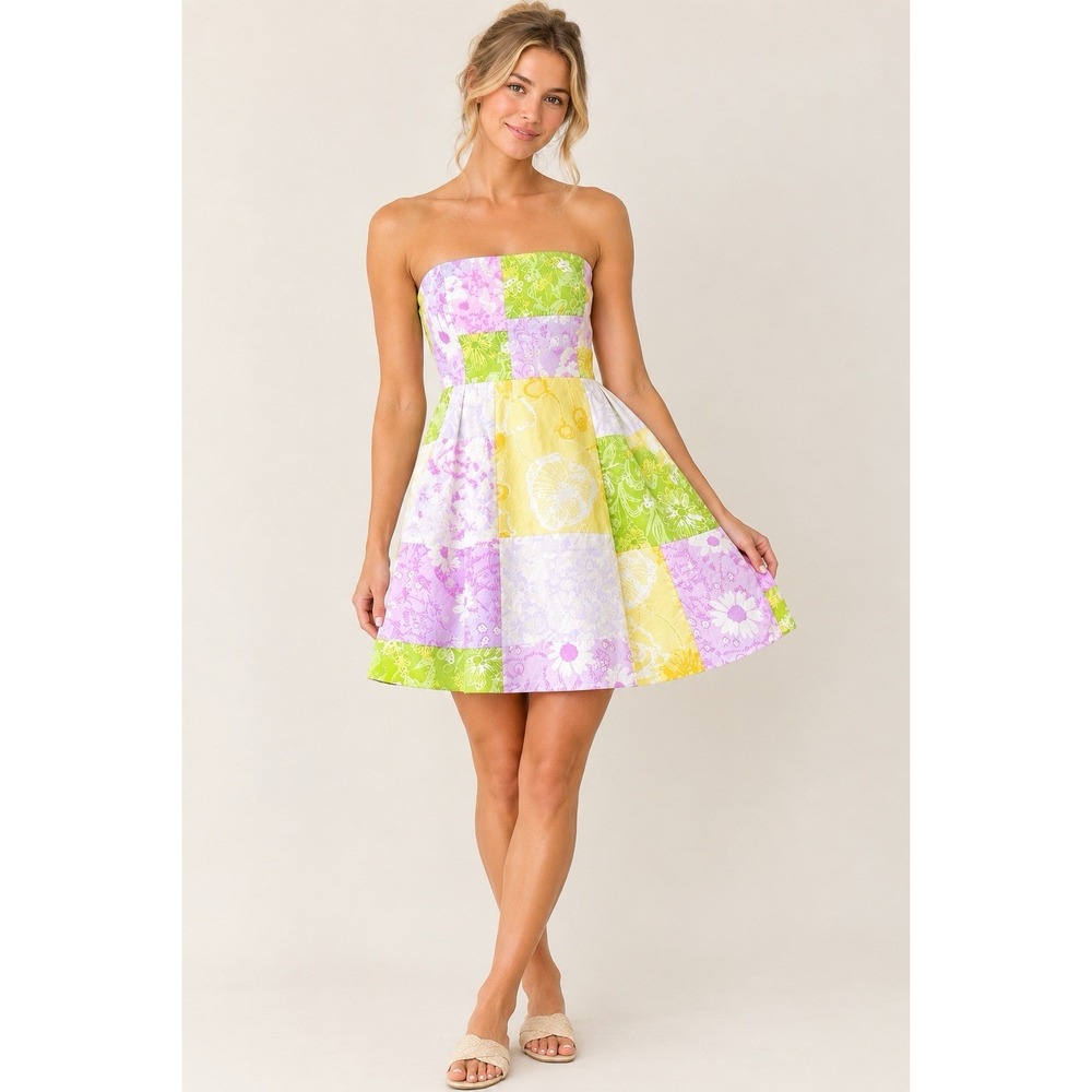 Lilly Pulitzer Strapless Blossum Patchwork Dress Fresh Picked Vintage Y2K Size 0